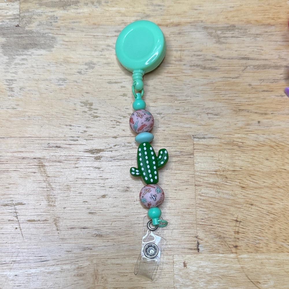 Cactus Themed Badge Holder - Green and Pink